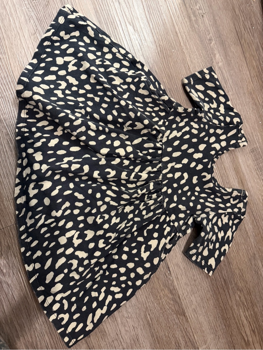 Black & Cream Animal Print Short Sleeve Dress- 18-24 months